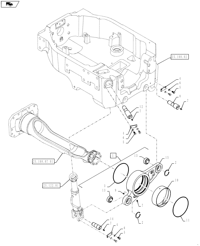 Схема запчастей Case IH PUMA 160 - (25.100.07[02]) - VAR - 330414, 330427, 330429, 330430 - CYLINDER MOUNTING PARTS - SUSPENDED 4WD FRONT AXLE (25) - FRONT AXLE SYSTEM