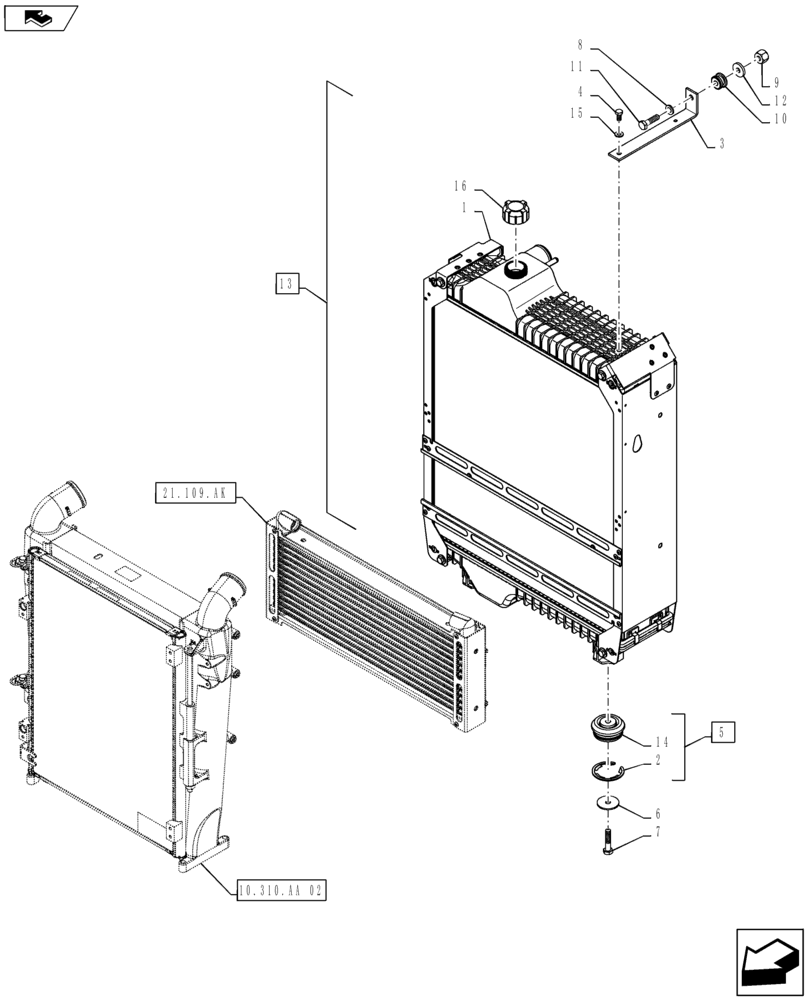 Схема запчастей Case IH MAXXUM 125 - (10.400.BE) - STD + VAR - 330643 - RADIATOR & RELATED PARTS (10) - ENGINE