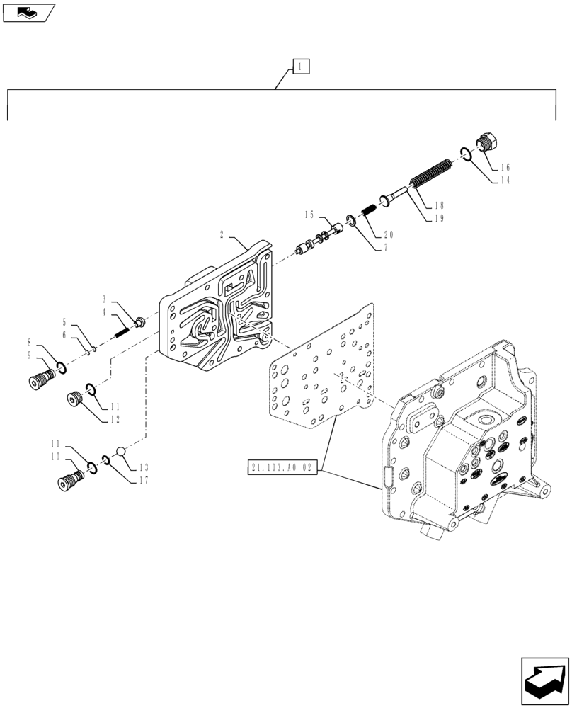 Схема запчастей Case IH MAXXUM 120 - (21.103.AO[01]) - TRANSMISSION 16X16 AND 17X16 (40 KM/H), SPS - C1/C4 CLUTCH LUBRICATION OIL JOINTS (21) - TRANSMISSION