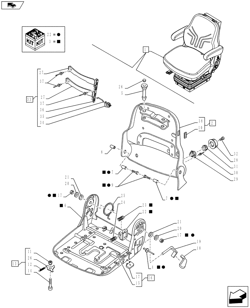 Схема запчастей Case IH FARMALL 115C - (90.124.AE[13]) - VAR - 332850 - DRIVER SEAT, W/ CAB - END YR 18-AUG-2013 (90) - PLATFORM, CAB, BODYWORK AND DECALS