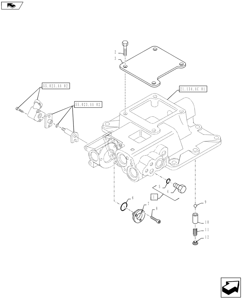 Схема запчастей Case IH MAXXUM 110 - (21.134.AC[02]) - TRANSMISSION 24X24 (40 KM/H) HI-LO - COVER FOR REVERSER - TOP COVER AND SENSOR (21) - TRANSMISSION