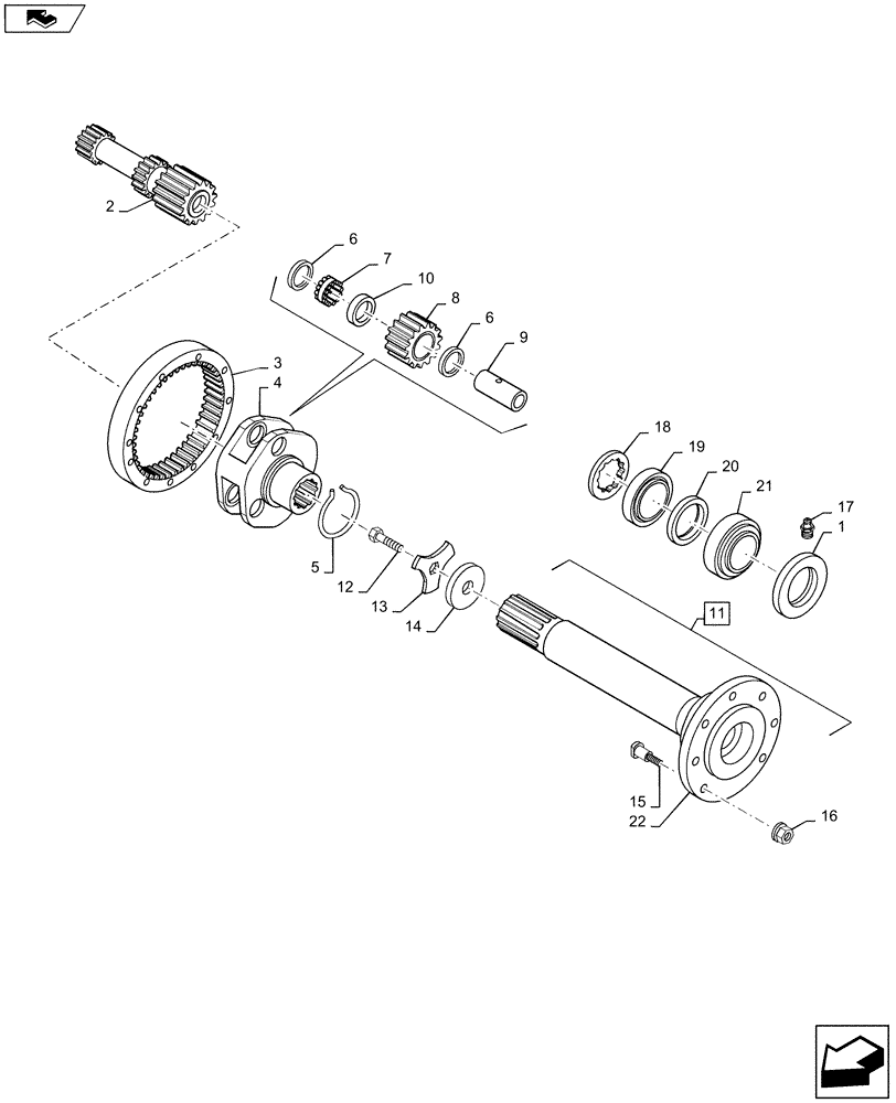 Схема запчастей Case IH MAXXUM 115 - (27.120.AF[01]) - HEAVY DUTY REAR FINAL DRIVES - GEARS AND AXLE SHAFT (27) - REAR AXLE SYSTEM