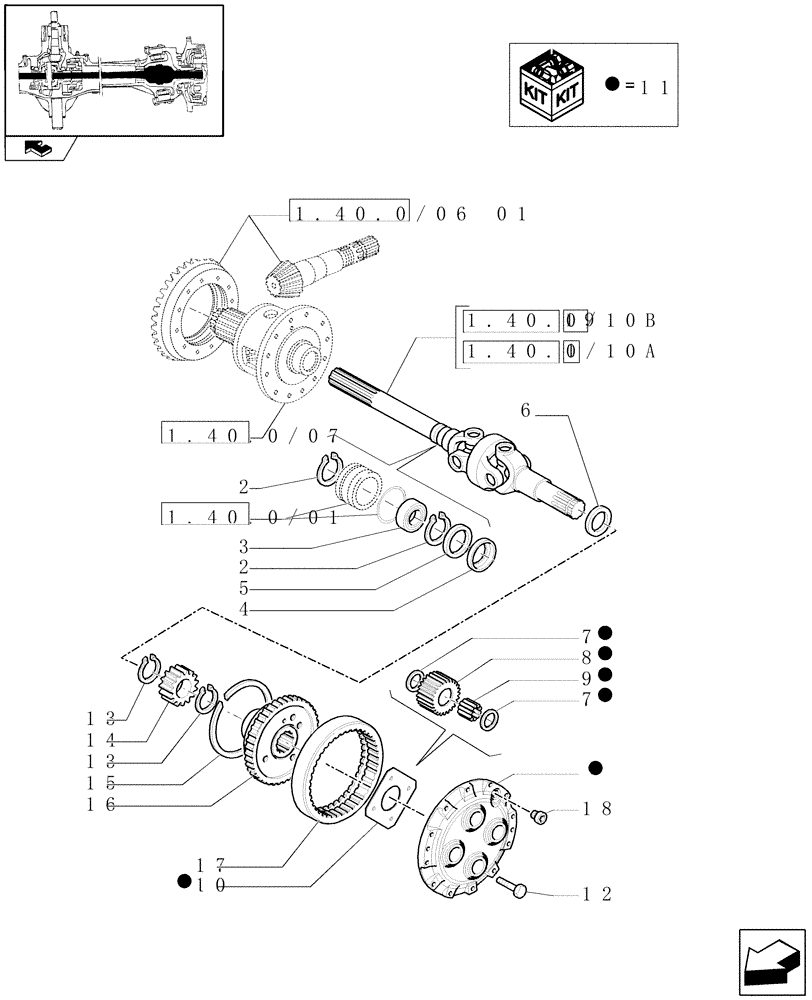 Схема запчастей Case IH PUMA 225 - (1.40.0/10[02]) - FRONT AXLE - AXLE SHAFTS AND EPICICLIC REDUCERS (04) - FRONT AXLE & STEERING