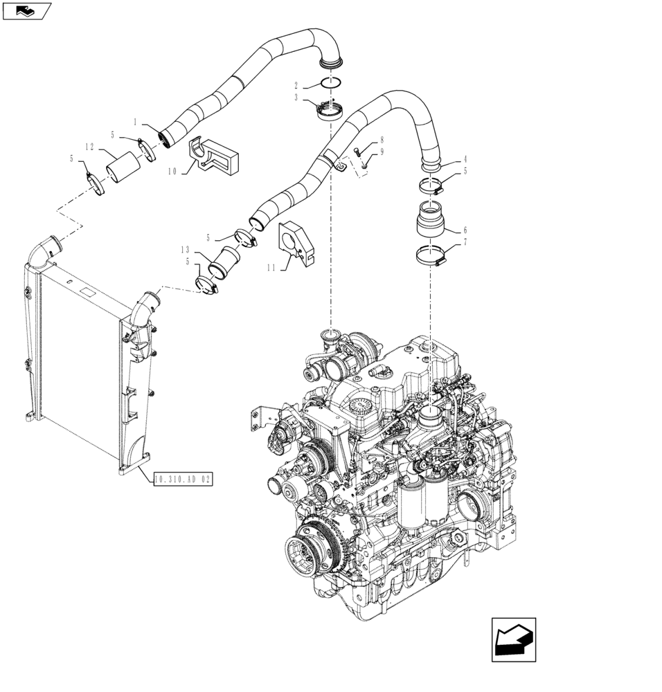 Схема запчастей Case IH MAXXUM 125 - (10.310.AD[02]) - AIR INTAKE LINE (10) - ENGINE