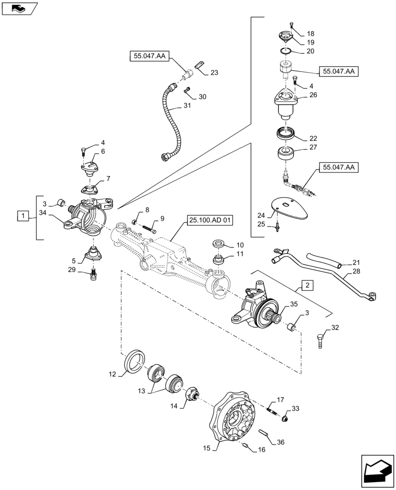 Схема запчастей Case IH MAXXUM 115 - (25.108.AG[01]) - CL.3 STANDARD FRONT AXLE - STEERING KNUCKLE - SENSOR - HUB (25) - FRONT AXLE SYSTEM