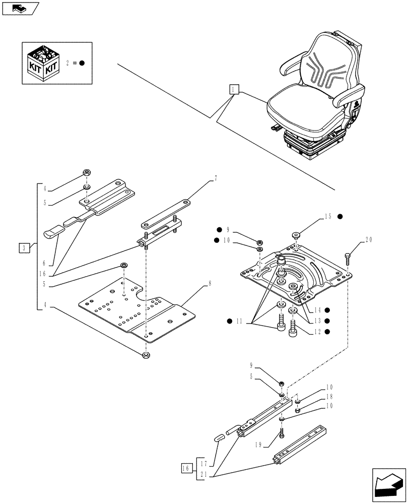 Схема запчастей Case IH FARMALL 105C - (90.124.AE[14]) - VAR - 332850 - DRIVER SEAT, W/ CAB - END YR 18-AUG-2013 (90) - PLATFORM, CAB, BODYWORK AND DECALS