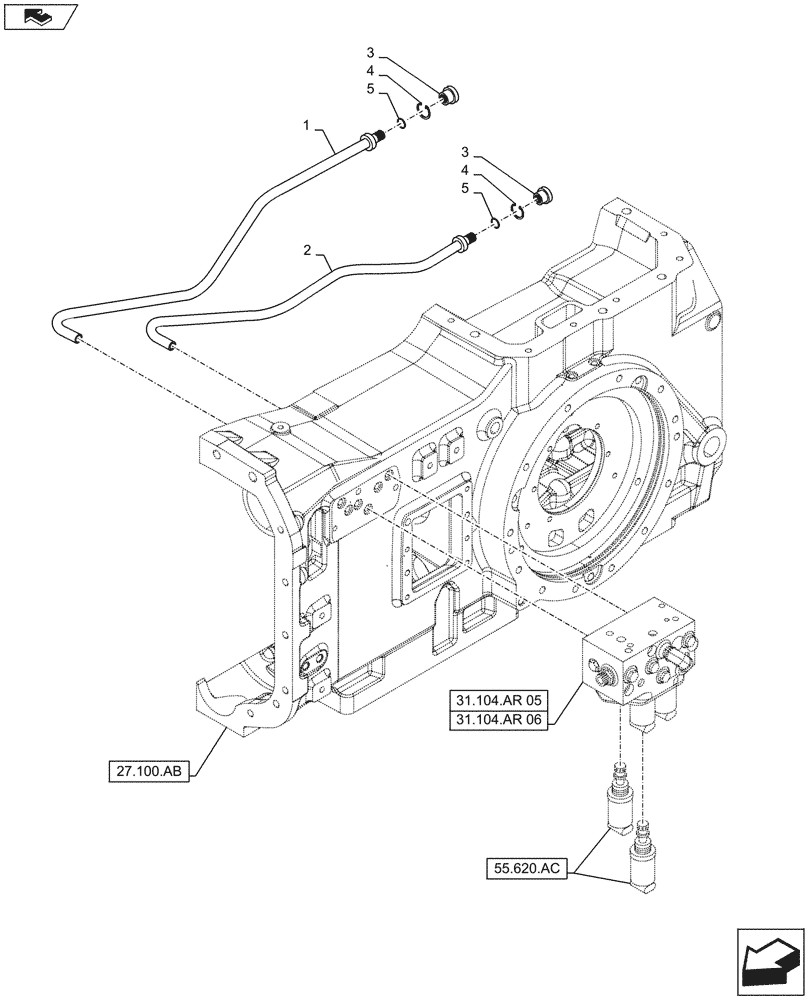 Схема запчастей Case IH MAXXUM 140 - (31.104.AN) - SUPPLY LINES TO PTO CLUTCH VALVE (31) - IMPLEMENT POWER TAKE OFF