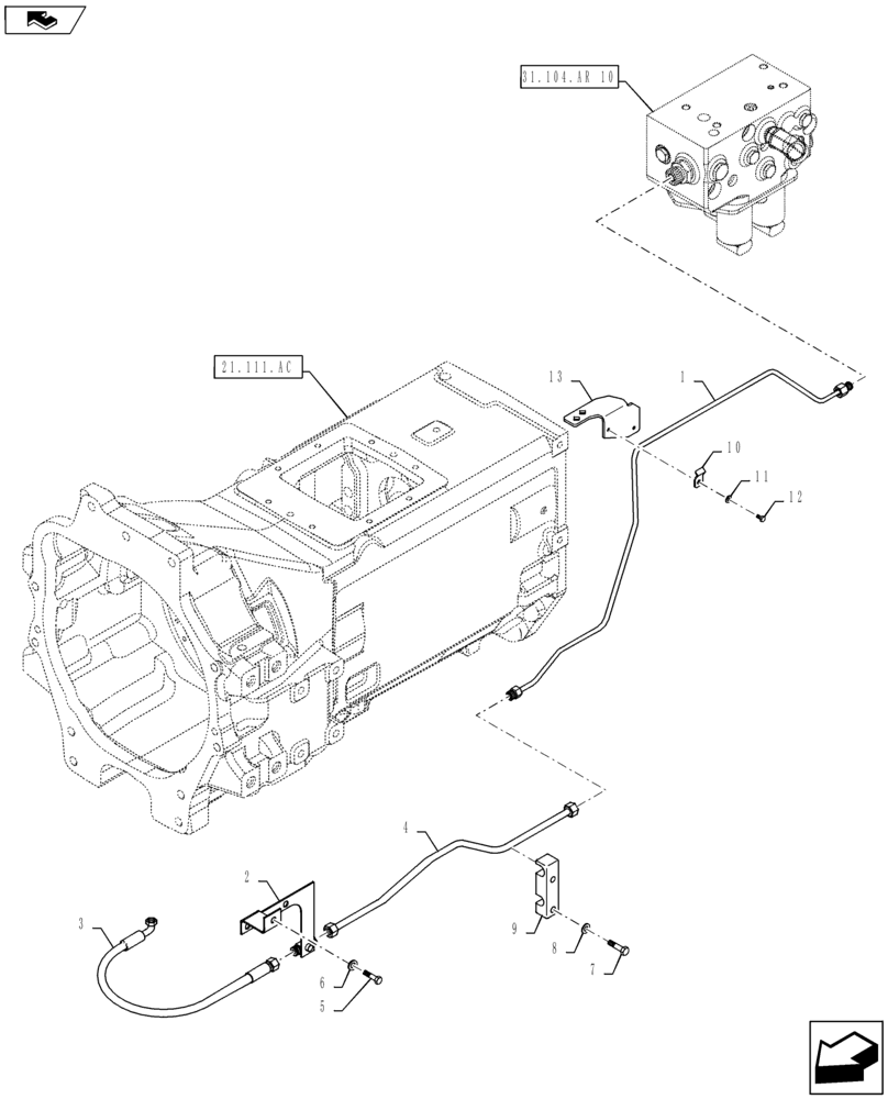 Схема запчастей Case IH MAXXUM 140 - (25.102.AT[01]) - CL.3 - STD FRONT AXLE - DIFFERENTIAL LOCK LINES (25) - FRONT AXLE SYSTEM