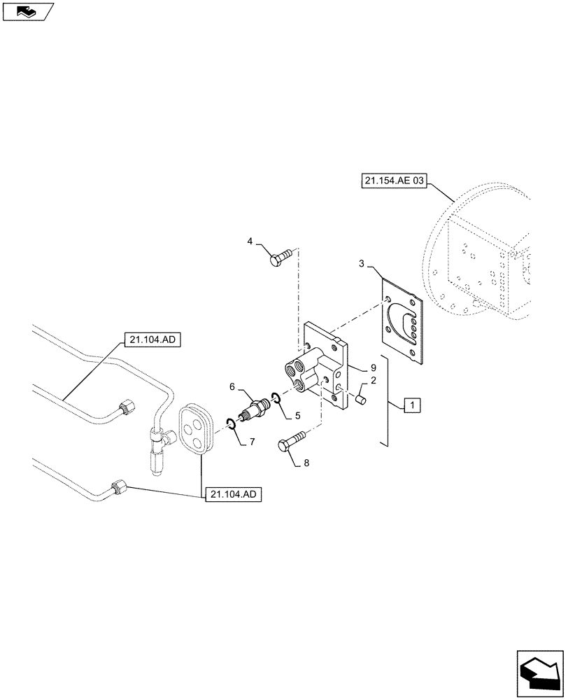 Схема запчастей Case IH MAXXUM 115 - (21.104.AK) - TRANSMISSION 24X24 (40 KM/H) HI-LO - CLUTCH AND CONTROL LUBE MANIFOLD (21) - TRANSMISSION