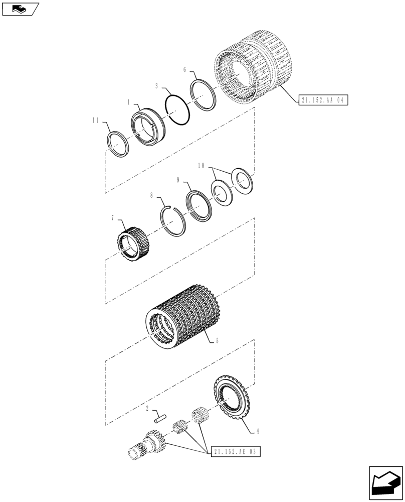 Схема запчастей Case IH MAXXUM 115 - (21.152.AA[06]) - TRANSMISSION 16X16 AND 17X16 (40 KM/H), SPS - SPEED ENGAGEMENT REAR CLUTCH - C3 DISKS (21) - TRANSMISSION