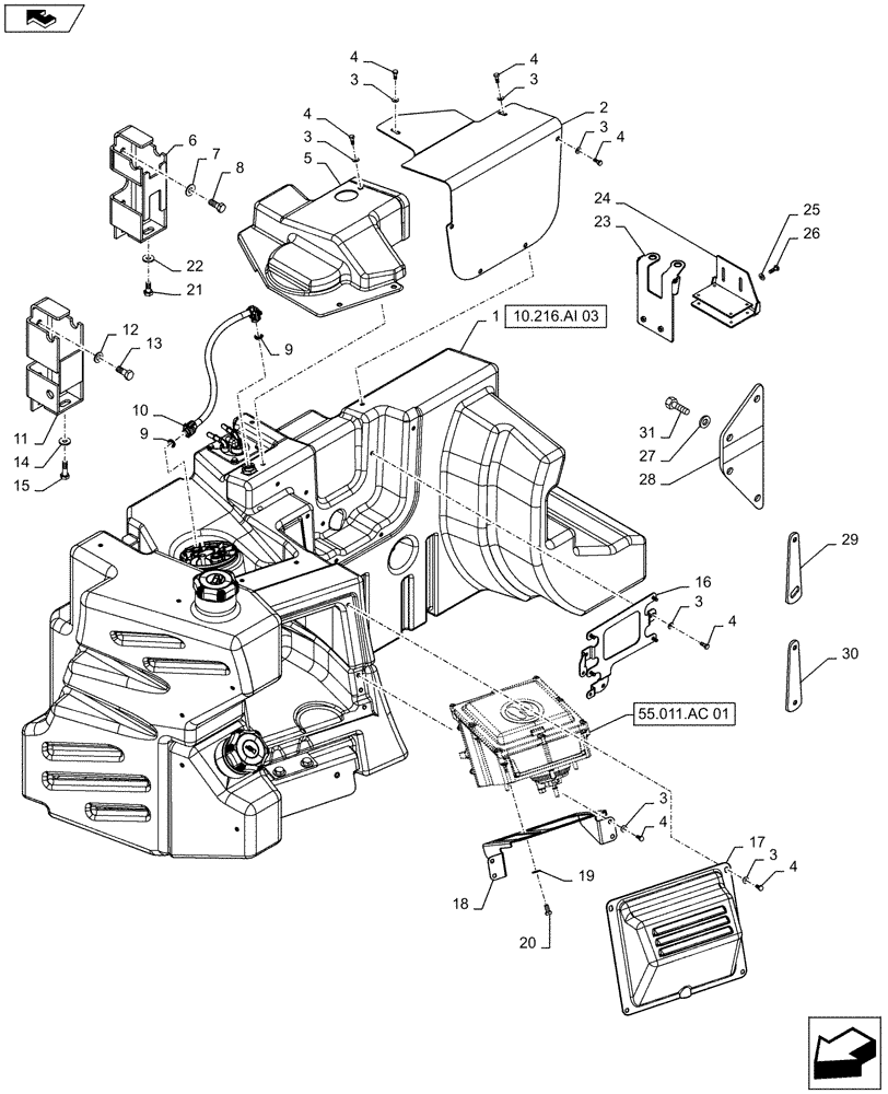 Схема запчастей Case IH MAXXUM 110 - (10.216.AI[01]) - VAR - 330142, 743670 - FUEL TANK & ASSOCIATED PARTS (10) - ENGINE