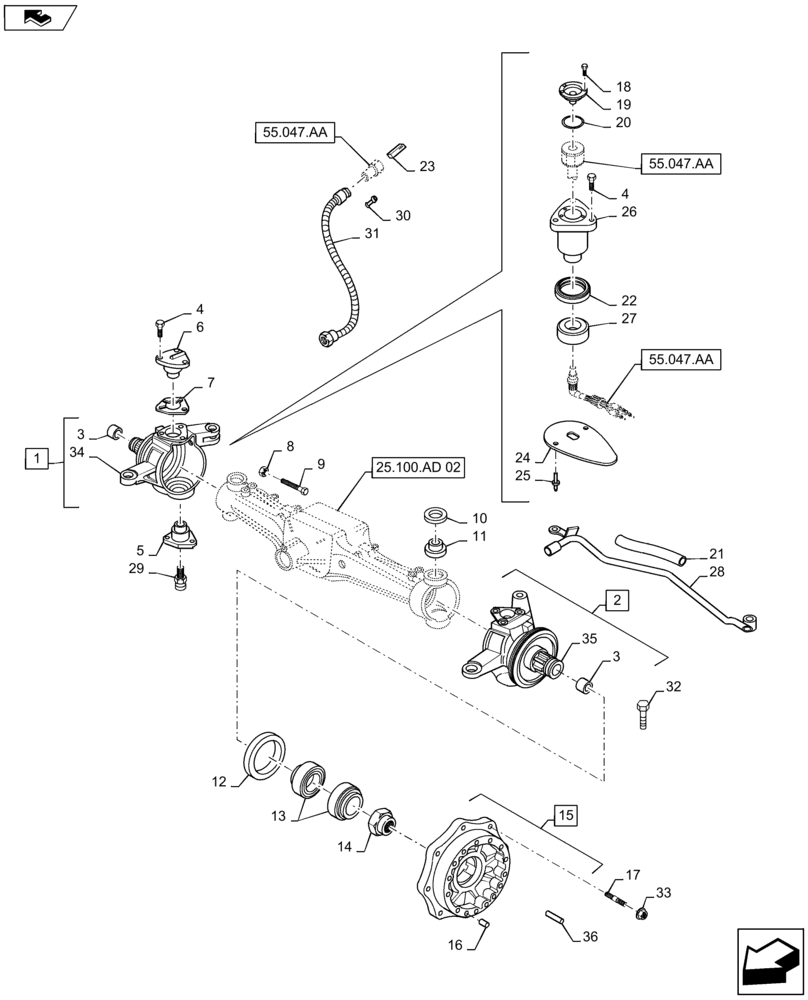 Схема запчастей Case IH MAXXUM 140 - (25.108.AG[08]) - VAR - 330409 - CL.3 FRONT AXLE - STEERING KNUCKLE - SENSOR - HUB (25) - FRONT AXLE SYSTEM