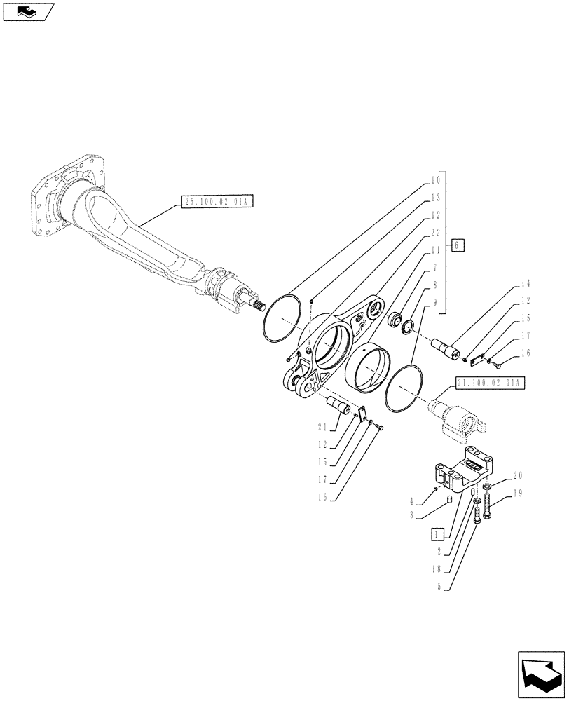 Схема запчастей Case IH PUMA 230 - (25.100.02[02A]) - CLASS 4 4WD FRONT AXLE WITH ACTIVE SUSPENSION SKY HOOK - SUPPORT - D7090 (VAR.720463-743963-743964) (25) - FRONT AXLE SYSTEM