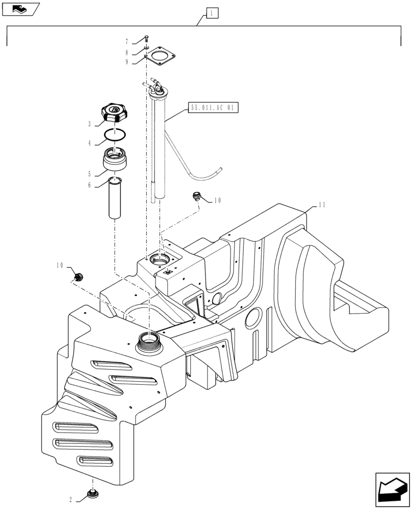 Схема запчастей Case IH MAXXUM 110 - (10.216.AI[05]) - STD + VAR - 330142, 743670 - FUEL TANK - COMPONENTS (10) - ENGINE