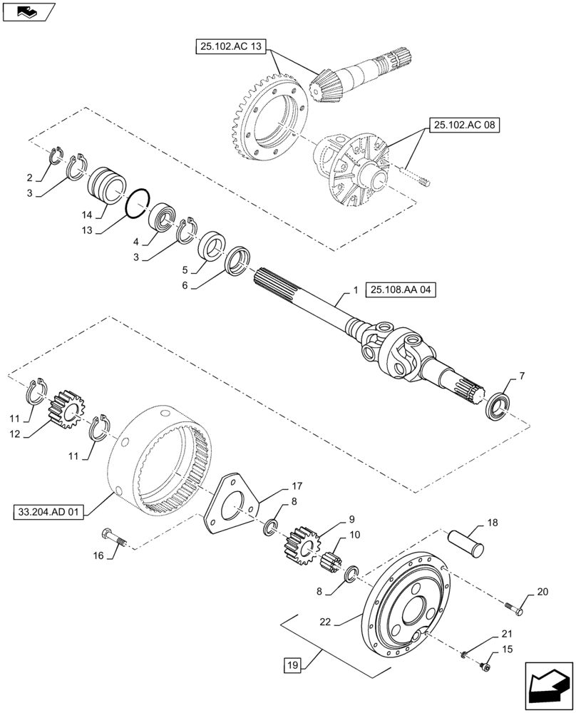 Схема запчастей Case IH MAXXUM 125 - (25.108.AB[04]) - VAR - 330427 - CL.3 FRONT AXLE W/ BRAKES - GEARS AND DIFFERENTIAL AXLE (25) - FRONT AXLE SYSTEM