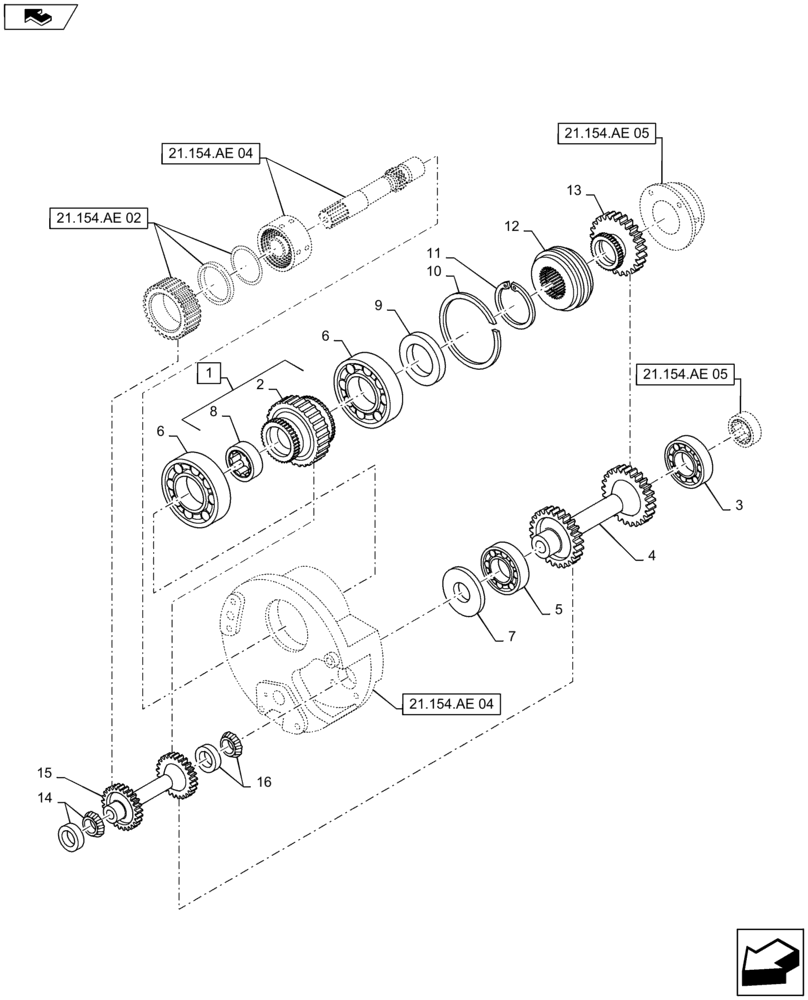 Схема запчастей Case IH MAXXUM 115 - (21.154.AE[01]) - TRANSMISSION 24X24 (40KM/H) HI-LO - REVERSER GEARS (21) - TRANSMISSION