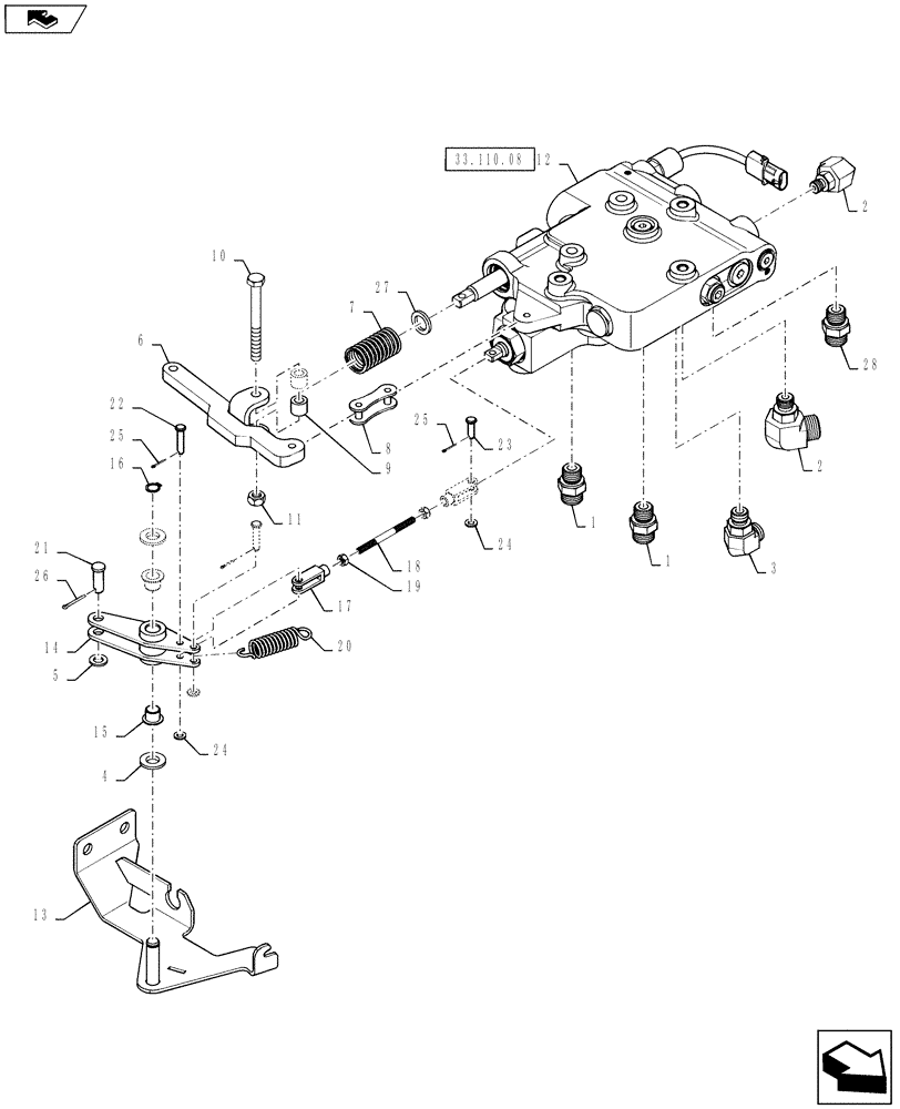 Схема запчастей Case IH STEIGER 450 - (33.110.04) - PARKING BRAKE - VALVE ASSEMBLY AND FITTINGS, TOW/PARK BRAKE - WHEELED (EUROPE) (33) - BRAKES & CONTROLS