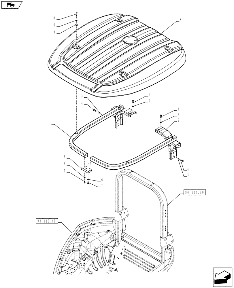 Схема запчастей Case IH FARMALL 85C - (90.114.AR) - VAR - 334187, 334188, 334190, 334191 - ROPS CANOPY (90) - PLATFORM, CAB, BODYWORK AND DECALS