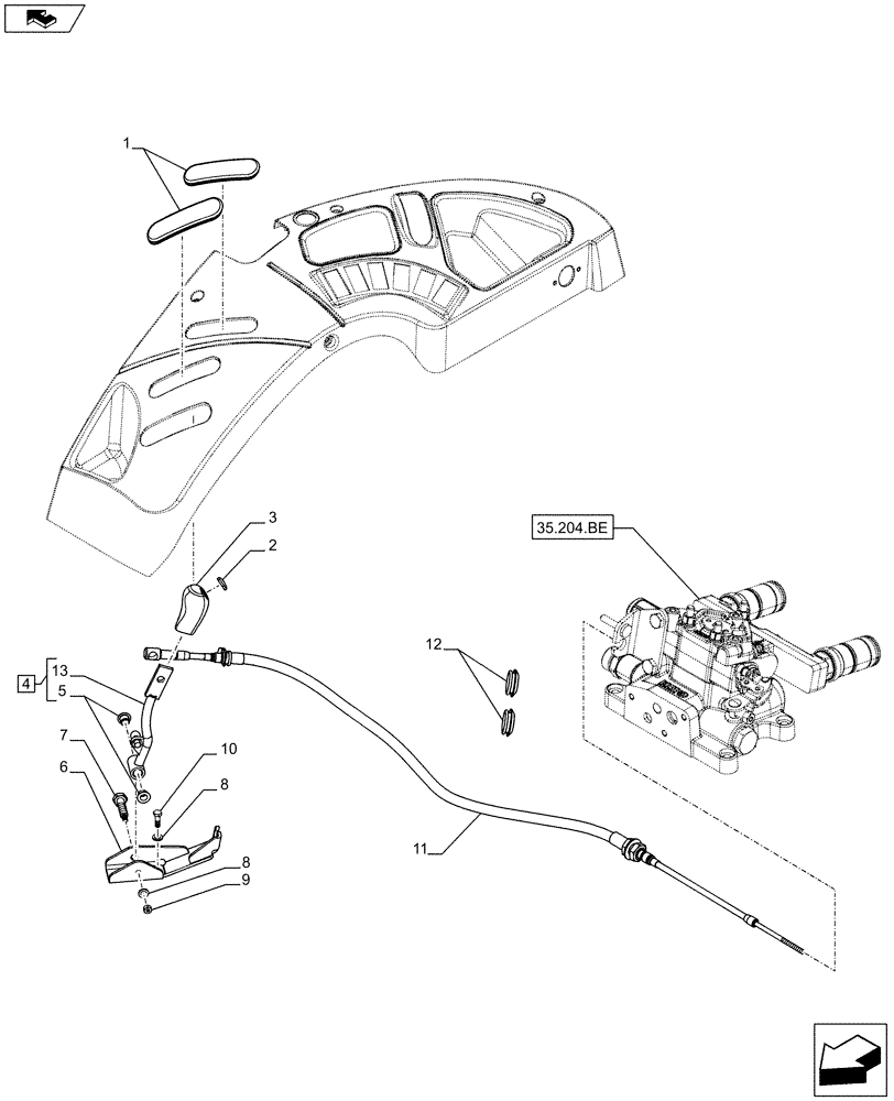 Схема запчастей Case IH FARMALL 95C - (35.204.BL[08]) - REMOTE CONTROL VALVE, CONTROL LEVER (1 REMOTE) - NA (35) - HYDRAULIC SYSTEMS