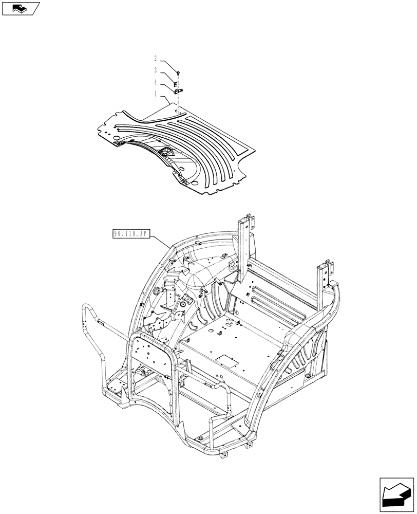 Схема запчастей Case IH FARMALL 105C - (90.110.AA) - VAR - 394315, 392315, 334187, 334188, 334190, 334191 - PLATFORM, FLOOR, COVER, W/O CAB (90) - PLATFORM, CAB, BODYWORK AND DECALS