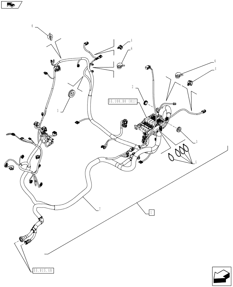 Схема запчастей Case IH FARMALL 95C - (55.510.AF[05]) - VAR - 390754, 335754 - CAB MAIN WIRE HARNESS (POWER SHUTTLE) - NA (55) - ELECTRICAL SYSTEMS