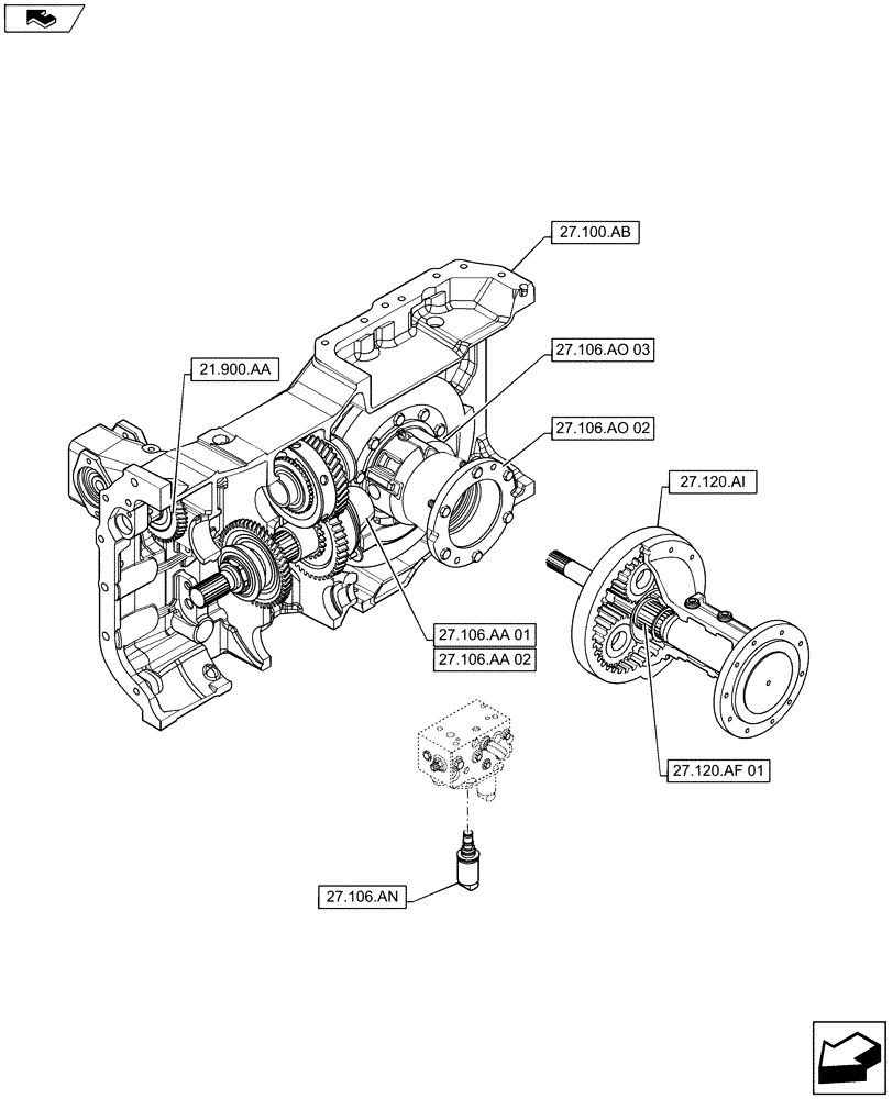Схема запчастей Case IH MAXXUM 115 - (27.000.00) - SECTION INDEX - REAR DRIVE AXLE (27) - REAR AXLE SYSTEM