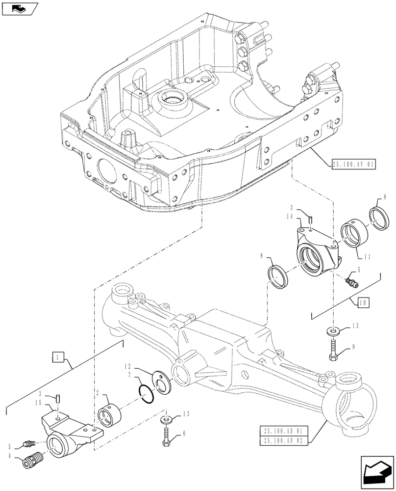 Схема запчастей Case IH MAXXUM 120 - (25.100.AV[06]) - VAR - 330409, 330416, 330425 - CL.3 FRONT AXLE - TRUNNIONS (25) - FRONT AXLE SYSTEM