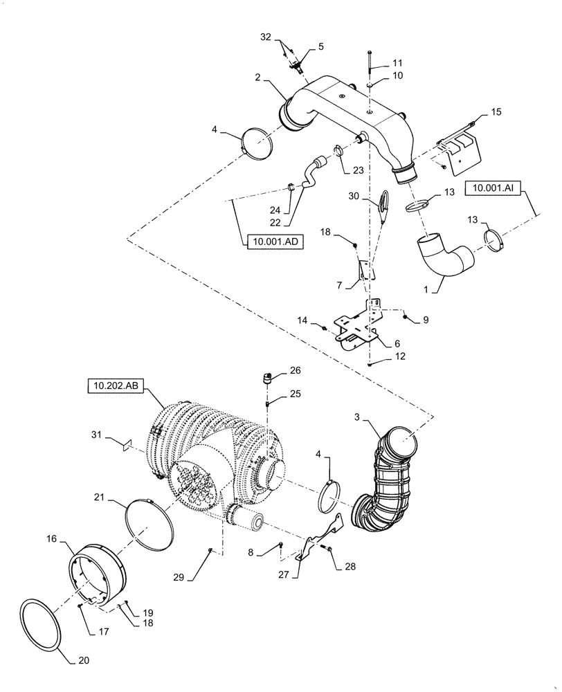 Схема запчастей Case IH 6130 - (10.202.BD[03]) - AIR CLEANER & INTAKE PARTS (10) - ENGINE