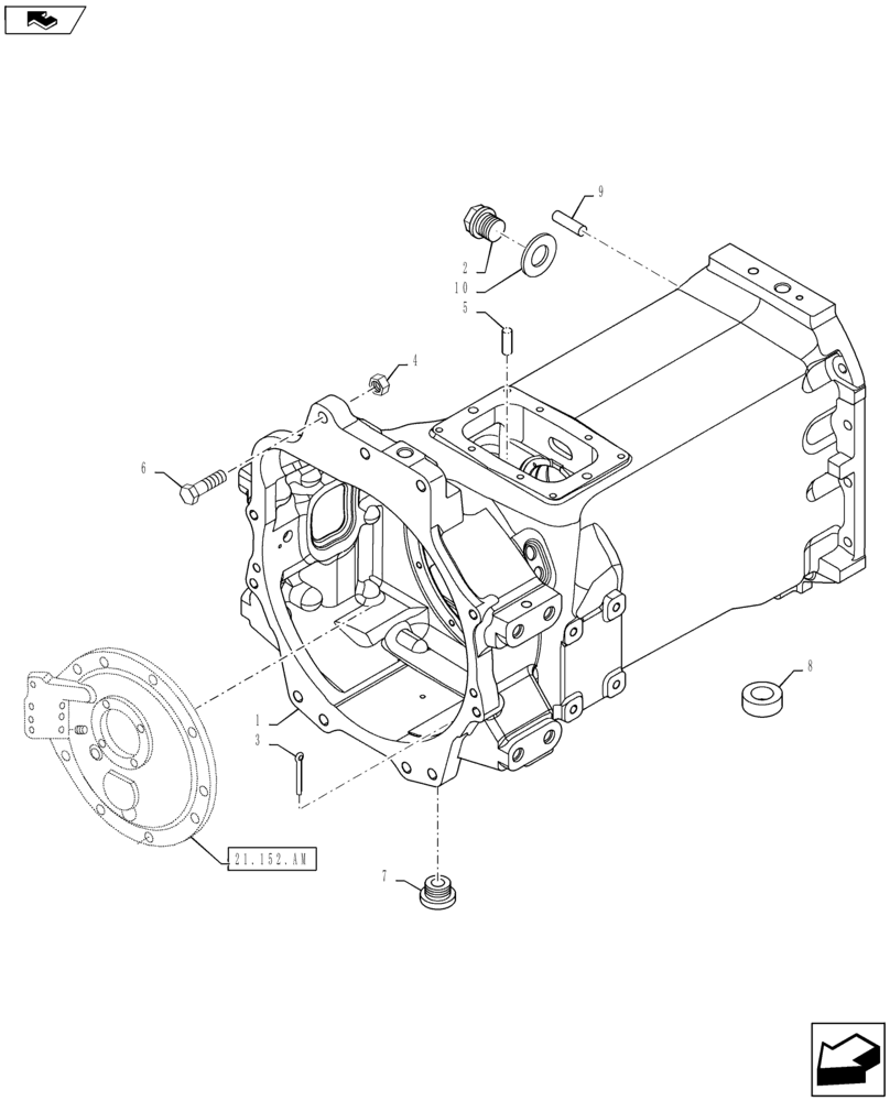 Схема запчастей Case IH MAXXUM 110 - (21.111.AC) - TRANSMISSION 16X16 AND 17X16 (40 KM/H), SPS - GEARBOX HOUSING (21) - TRANSMISSION