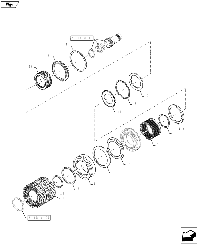 Схема запчастей Case IH MAXXUM 115 - (21.152.AA[04]) - TRANSMISSION 16X16 AND 17X16 (40 KM/H), SPS - SPEED ENGAGEMENT FRONT CLUTCH - HOUSING AND C2 DISKS (21) - TRANSMISSION