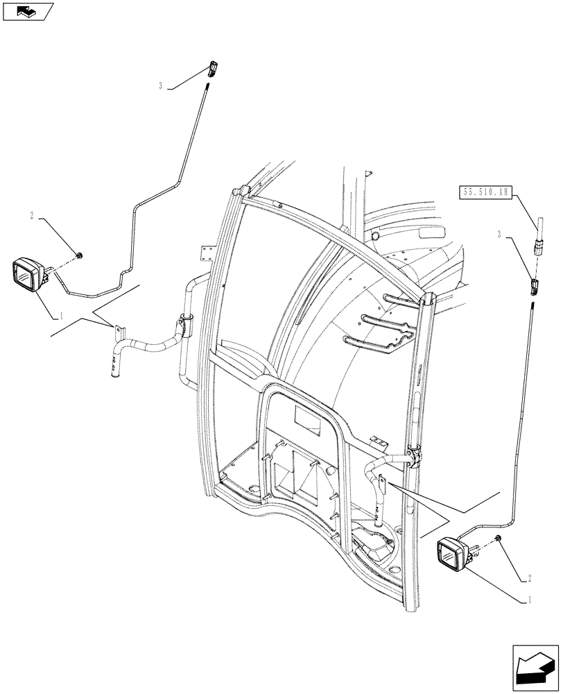 Схема запчастей Case IH FARMALL 95C - (55.404.BS[03]) - VAR - 743583, 743867 - WORK LAMP, GRAB RAIL, FRONT (55) - ELECTRICAL SYSTEMS