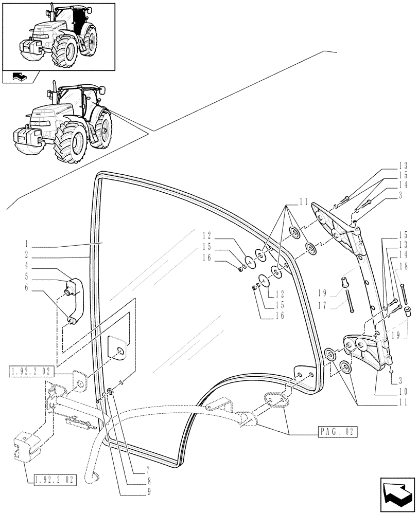 Схема запчастей Case IH MAXXUM 130 - (1.92.2[01]) - DOORS (10) - OPERATORS PLATFORM/CAB