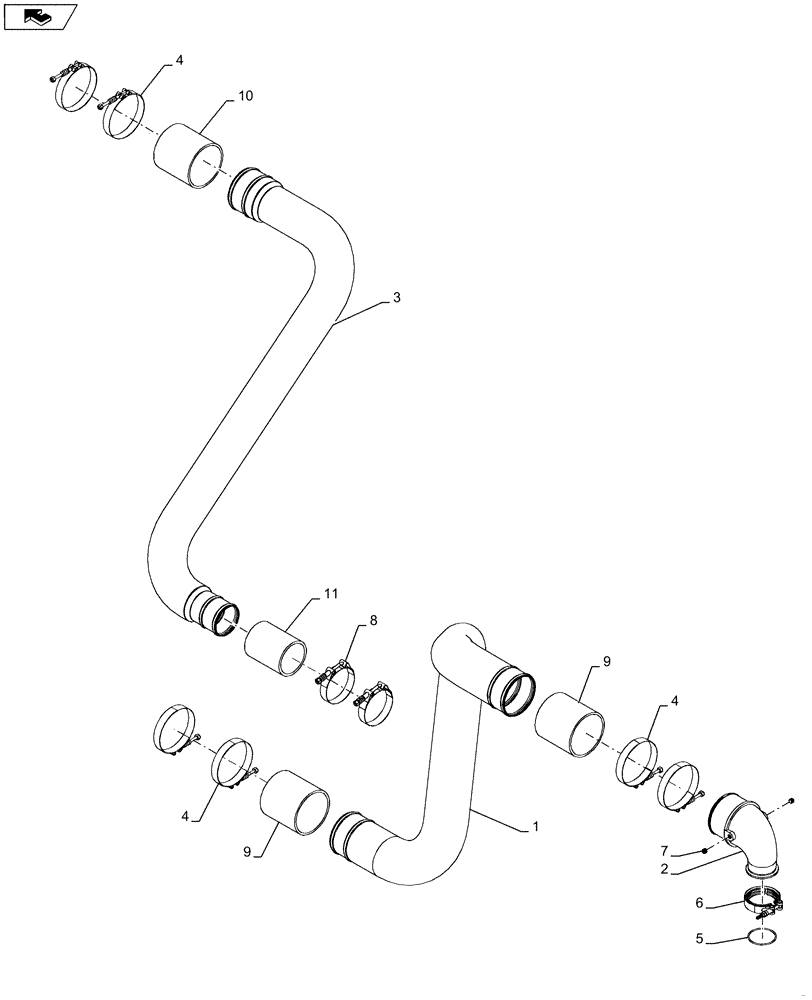 Схема запчастей Case IH 5130 - (10.250.AJ[01]) - CHARGE AIR COOLER INTAKE TUBES 5130 (10) - ENGINE