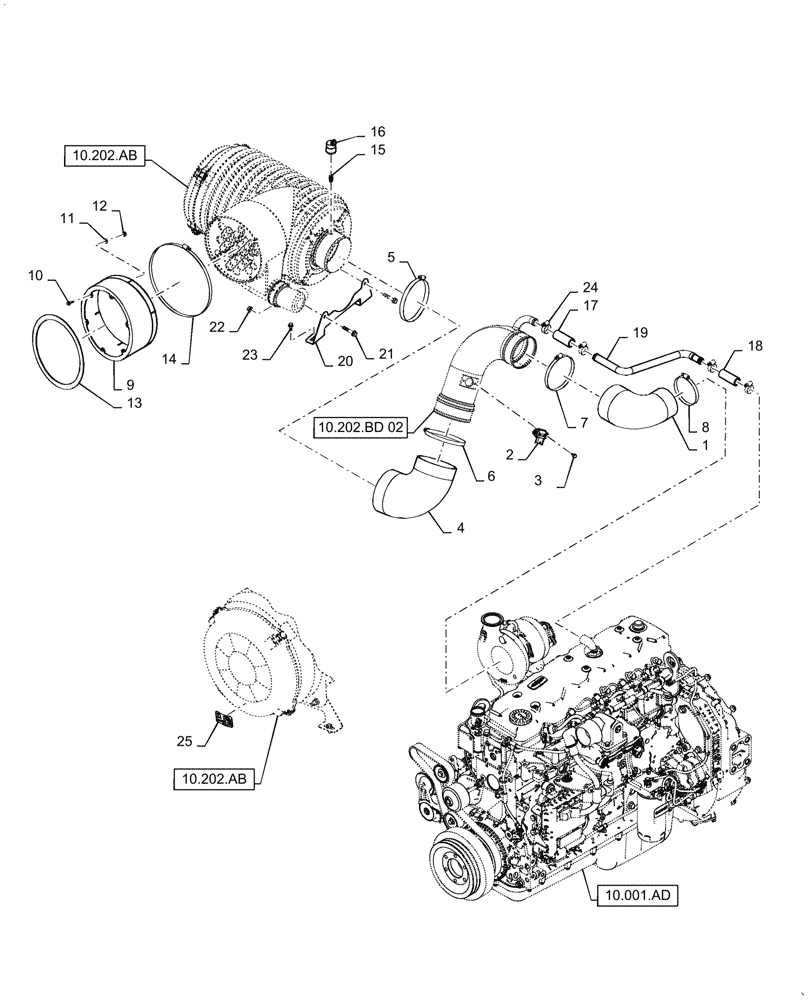 Схема запчастей Case IH 6130 - (10.202.BD[01]) - AIR CLEANER & INTAKE PARTS (10) - ENGINE