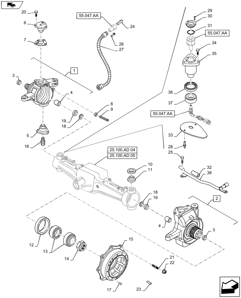 Схема запчастей Case IH MAXXUM 115 - (25.108.AG[05]) - VAR - 330408, 330429 - CL.4 SUSPENDED FRONT AXLE - STEERING KNUCKLE - SENSOR - HUB (25) - FRONT AXLE SYSTEM