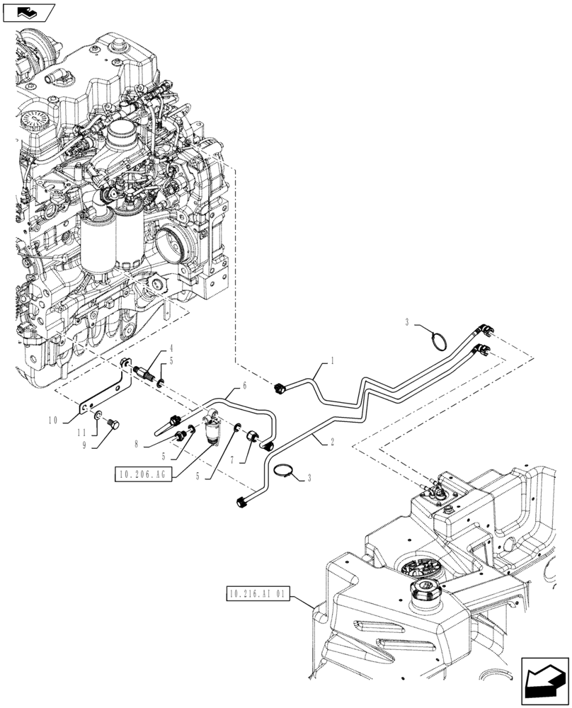 Схема запчастей Case IH MAXXUM 110 - (10.216.BA[01]) - FUEL LINES (10) - ENGINE