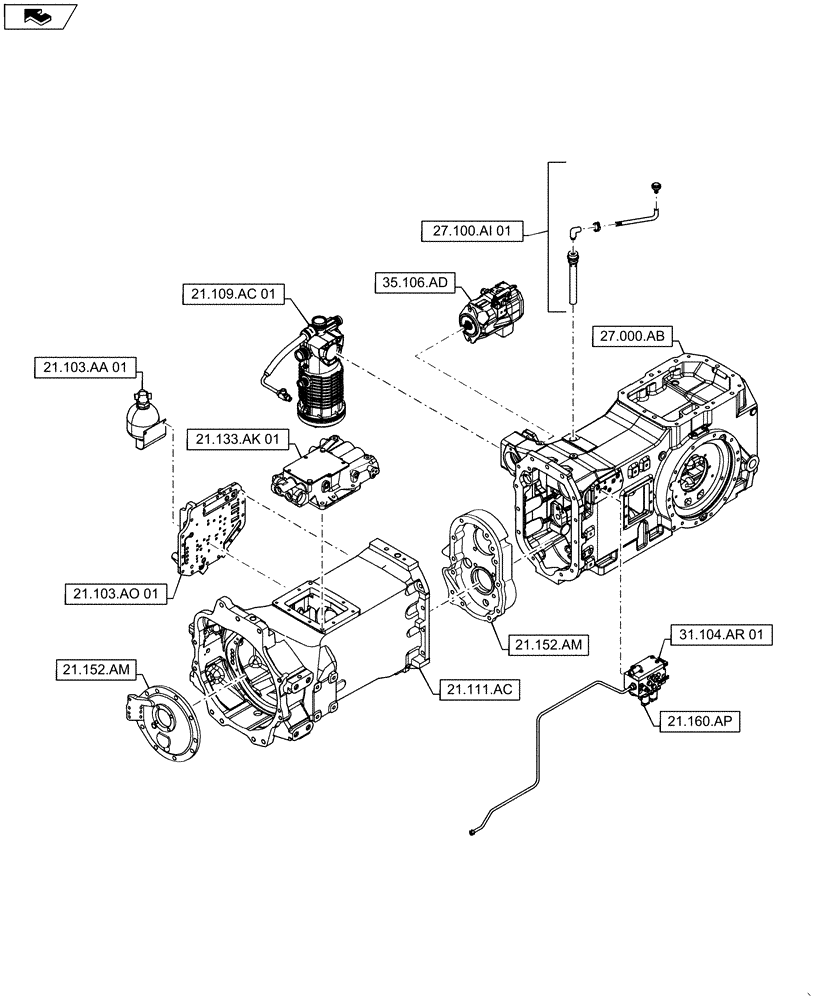 Схема запчастей Case IH MAXXUM 120 - (21.000.00[02]) - SECTION INDEX - TRANSMISSION (21) - TRANSMISSION
