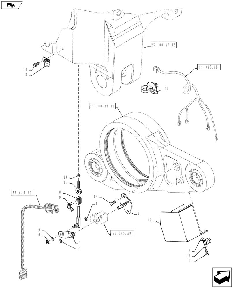 Схема запчастей Case IH MAXXUM 125 - (25.100.BB[02]) - VAR - 330414, 330427, 330429, 330430 - SUSPENDED FRONT AXLE - ROTARY SENSOR MOUNTING (25) - FRONT AXLE SYSTEM