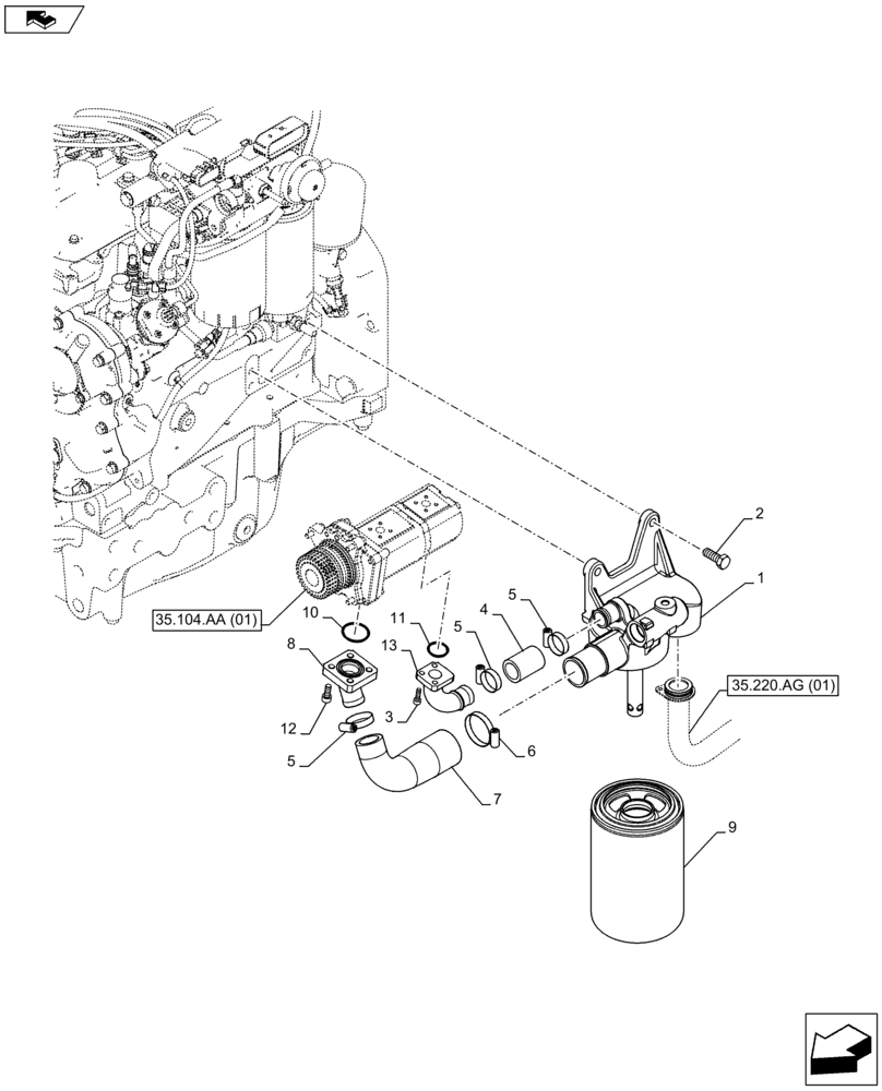 Схема запчастей Case IH FARMALL 115C - (35.220.AE[01]) - VAR - 332785, 390831, 743524, 743595, 743596 - HYDRAULIC OIL FILTER (35) - HYDRAULIC SYSTEMS