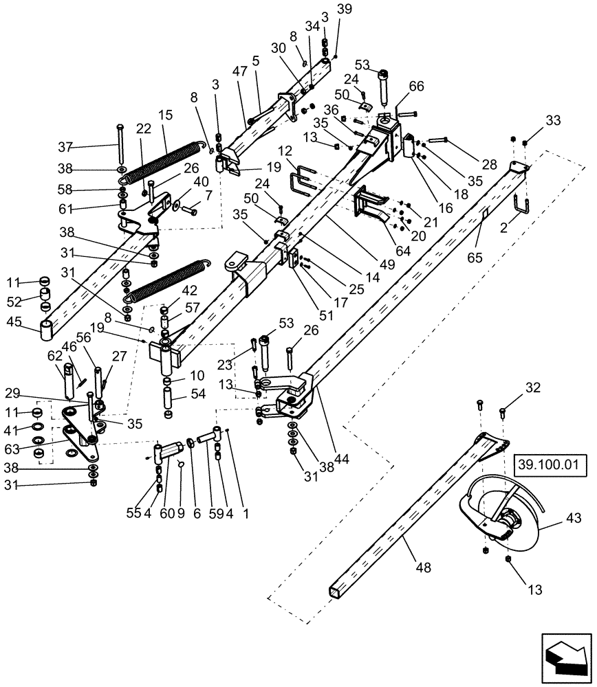 Схема запчастей Case IH 1210 - (39.100.02) - MARKER COMPONENTS 12 ROW WIDE AND 16 ROW NARROW MOUNTED STACKER (39) - FRAMES AND BALLASTING