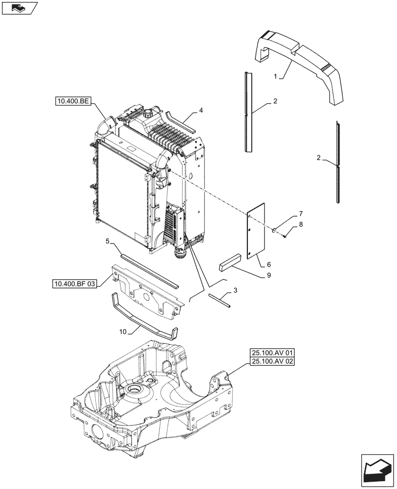 Схема запчастей Case IH MAXXUM 125 - (10.400.BF[01]) - STD + VAR - 330643 - RADIATOR SEALS (10) - ENGINE