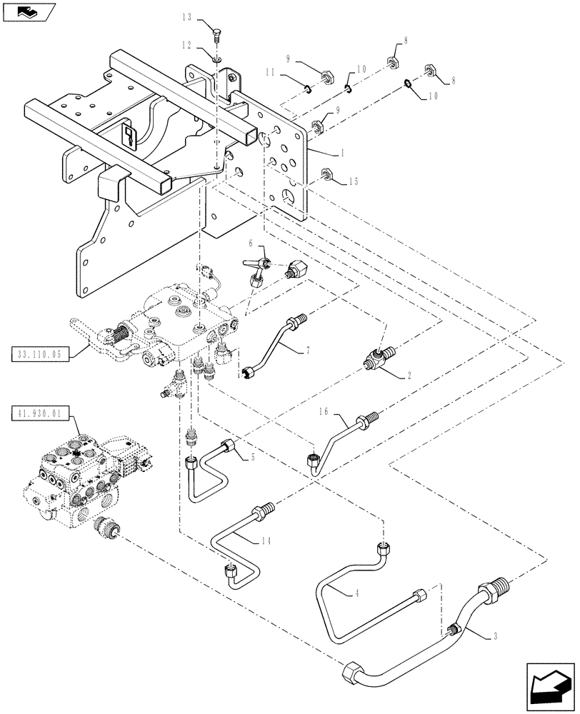 Схема запчастей Case IH STEIGER 450 - (33.110.01) - PARKING BRAKE - HYDR LINES - N.A. (33) - BRAKES & CONTROLS