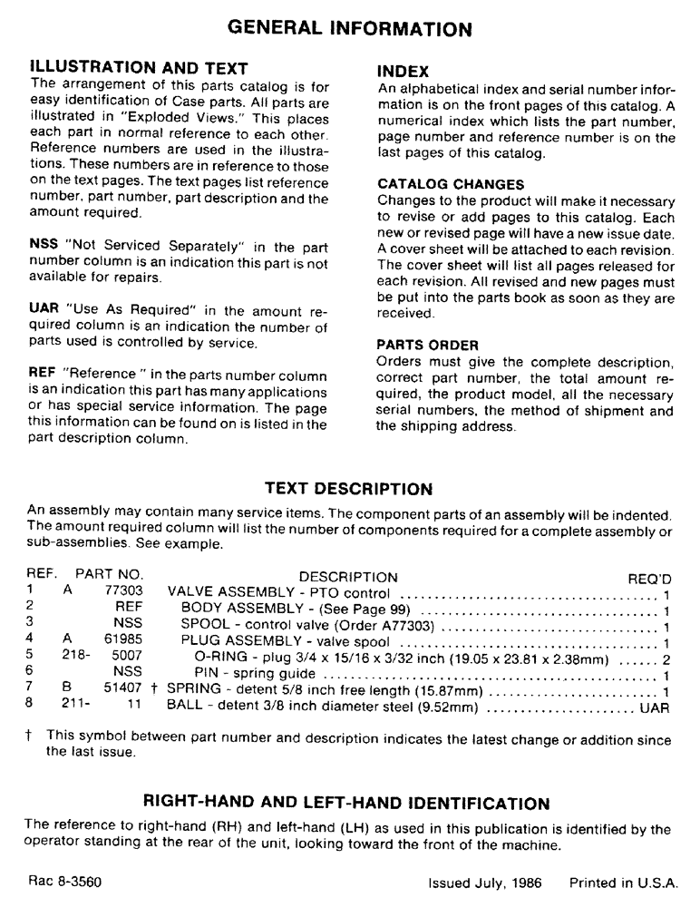 Схема запчастей Case IH 86 - (01) - GENERAL INFORMATION 