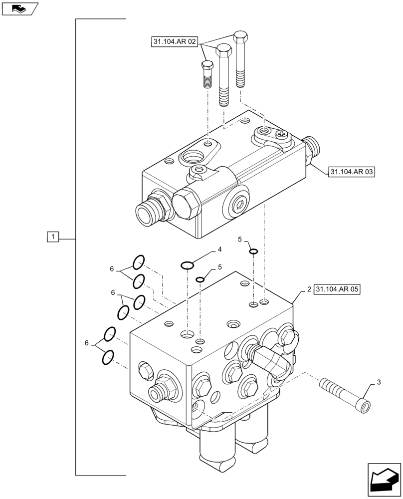 Схема запчастей Case IH MAXXUM 120 - (31.104.AR[04]) - ELECTROHYDRAULIC CONTROL VALVE FOR 30 AND 40KM/H TRANSMISSION LESS CREEPER - BREAKDOWN (31) - IMPLEMENT POWER TAKE OFF