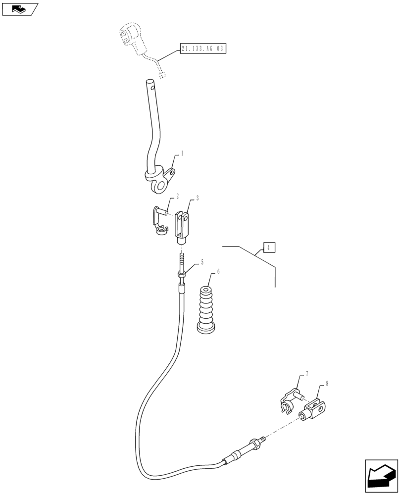 Схема запчастей Case IH MAXXUM 125 - (21.133.AG[02]) - VAR - 330283 - GEARSHIFT CONTROL - LEVER - CABLE (21) - TRANSMISSION