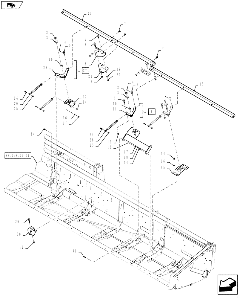 Схема запчастей Case IH 3162 - (88.058.06[02]) - DIA, KIT, CUTTERBAR ADJUST, LEFT (88) - ACCESSORIES