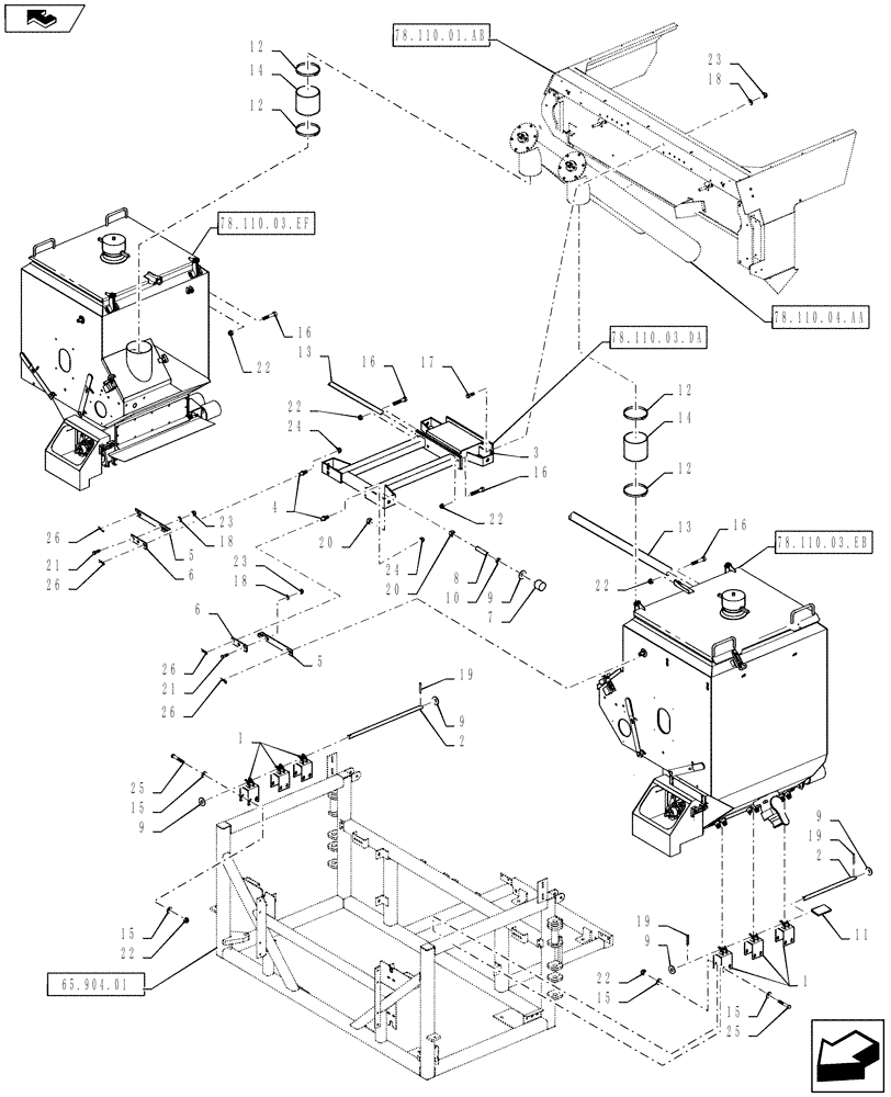 Схема запчастей Case IH 810 - (78.110.03.EA) - TRIPLE BIN MOUNTING, WITH AUGER, 37 CUBIC FOOT (78) - SPRAYING