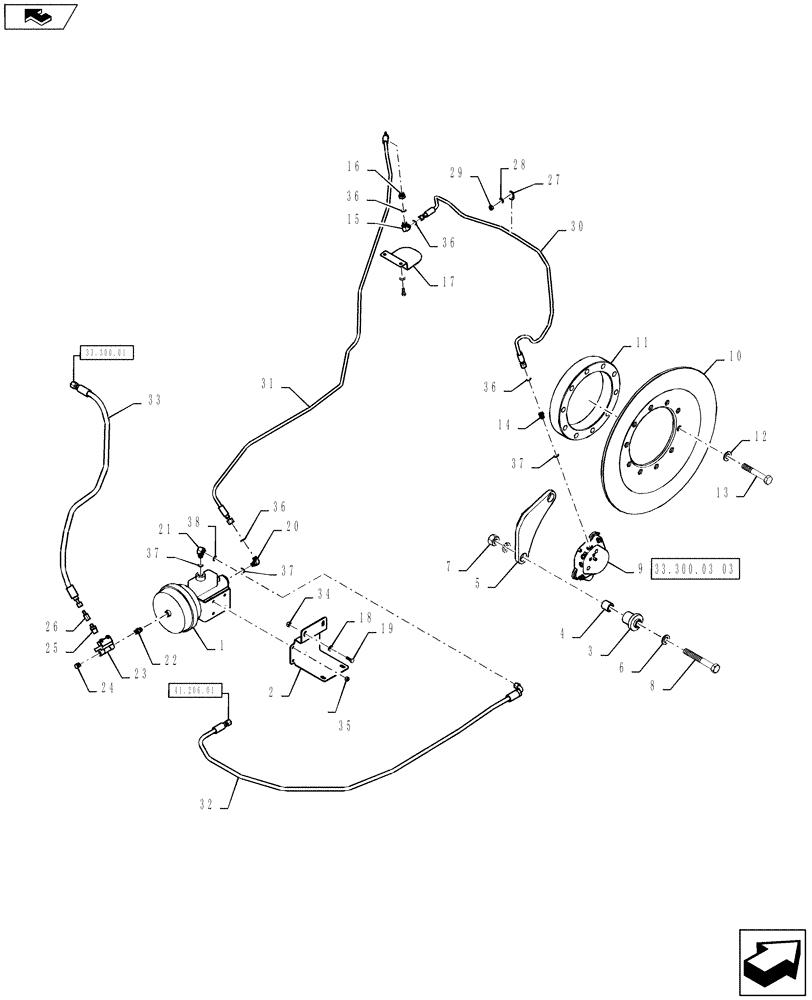 Схема запчастей Case IH TITAN 3530 - (33.300.02[02]) - FRONT BRAKE, SN YCT033001 AND AFTER (33) - BRAKES & CONTROLS
