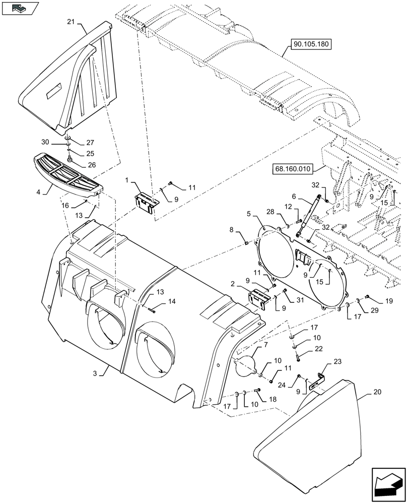 Схема запчастей Case IH LB324R - (90.105.170) - KNOTTER SHIELDING FRONT (90) - PLATFORM, CAB, BODYWORK AND DECALS