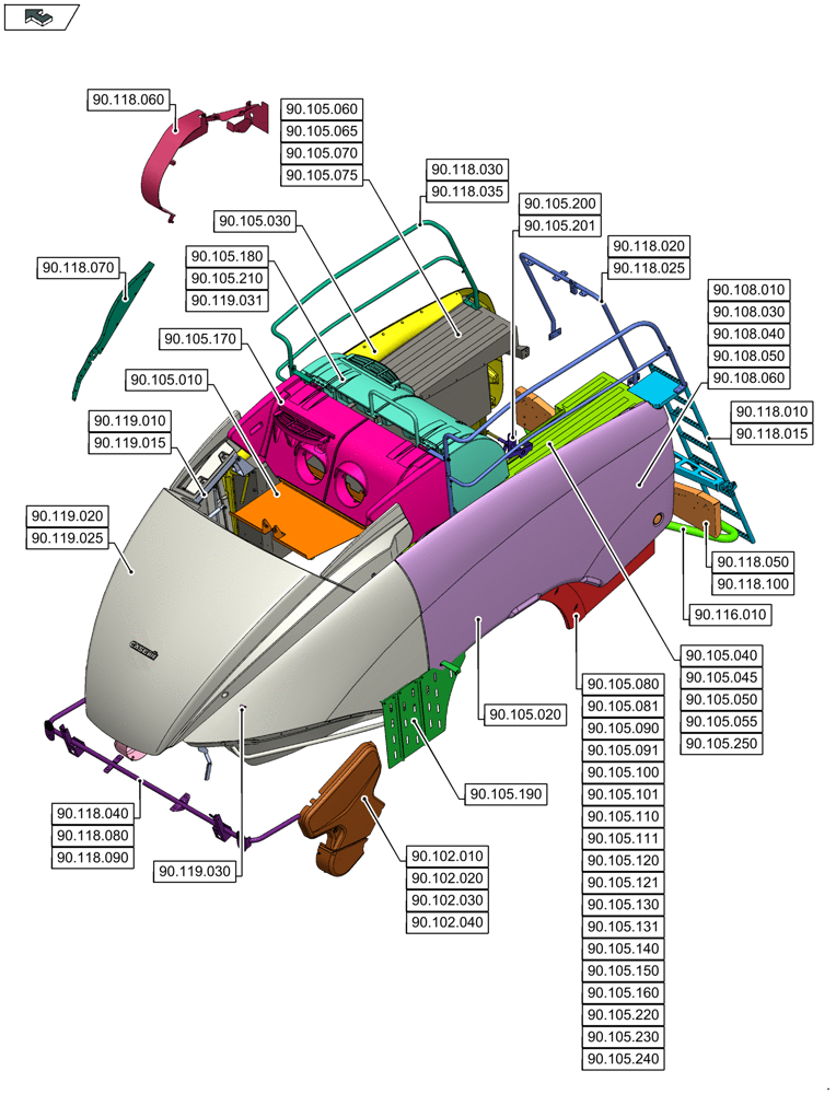 Схема запчастей Case IH LB334R - (90.000.00) - SECTION INDEX - PLATFORM, CAB, BODYWORK AND DECALS (90) - PLATFORM, CAB, BODYWORK AND DECALS